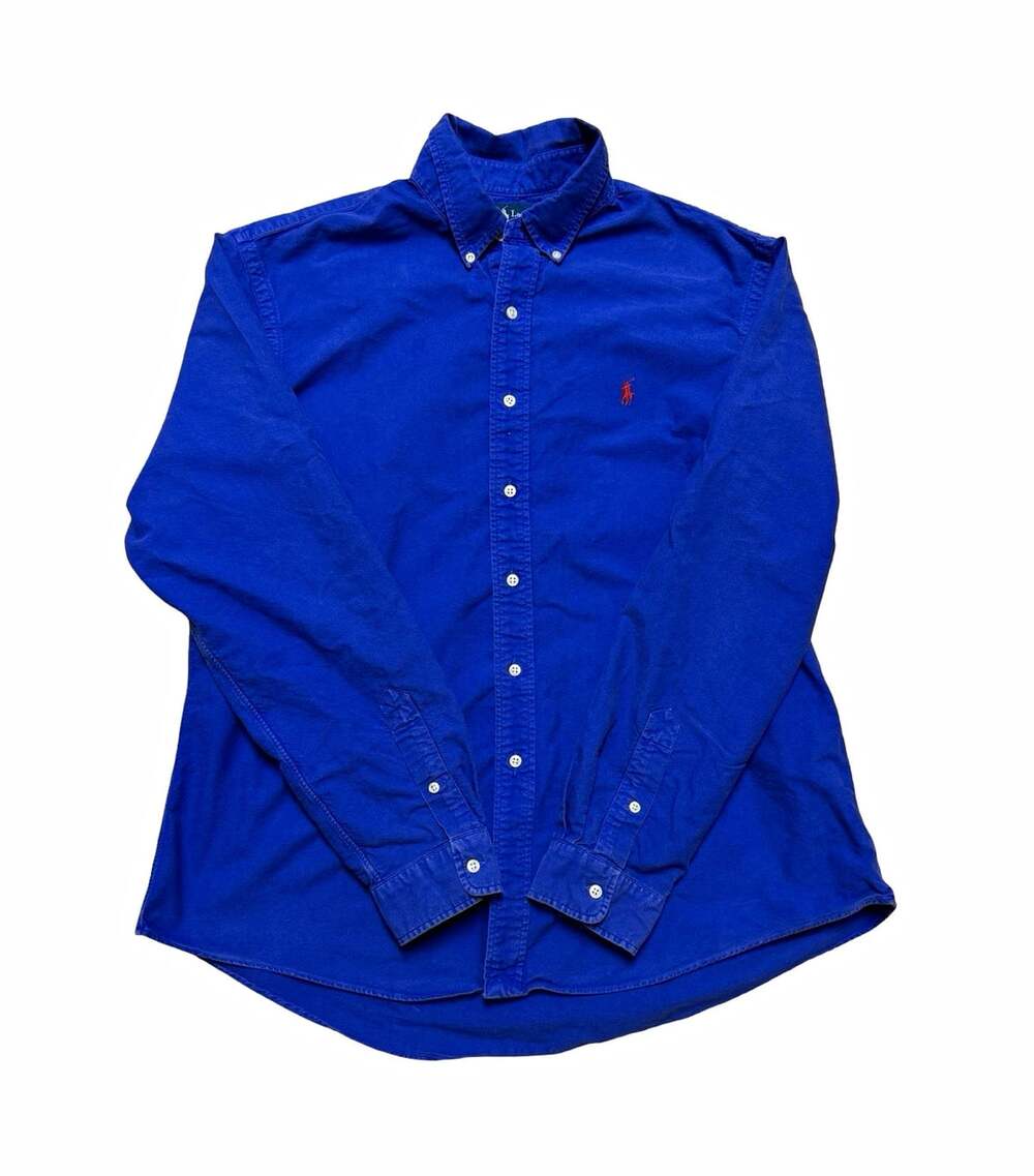 Ralph Lauren Button-Down Shirt Men’s XXL Blue Solid Long Sleeve Custom Fit